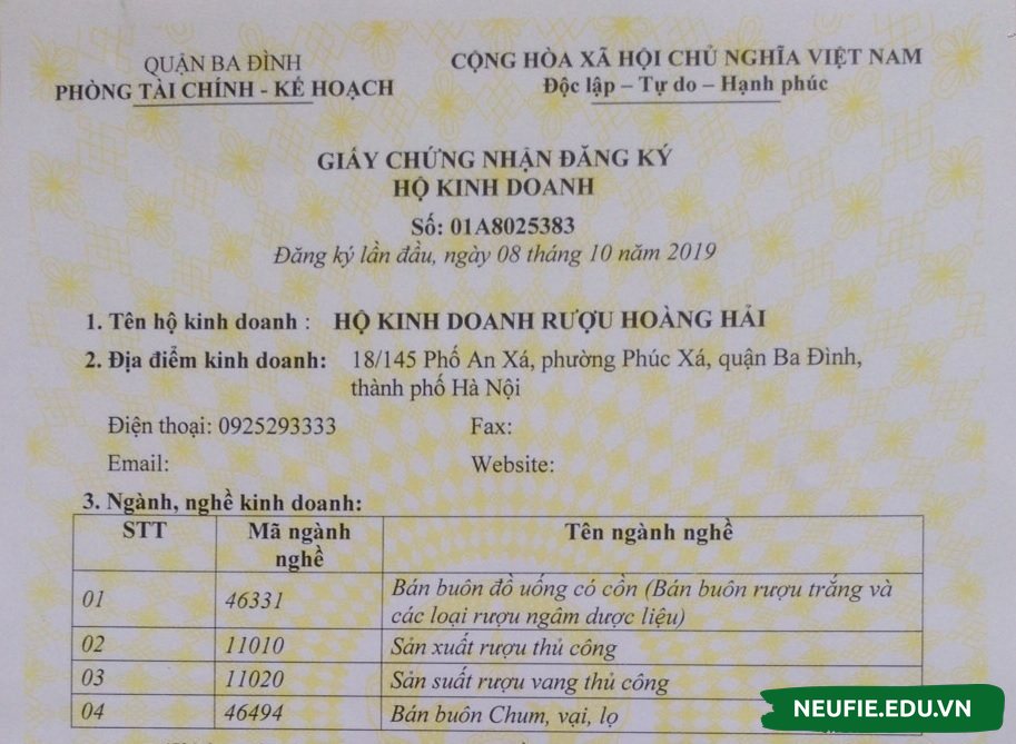 Giấy chứng nhận đăng ký kinh doanh rượu ngâm